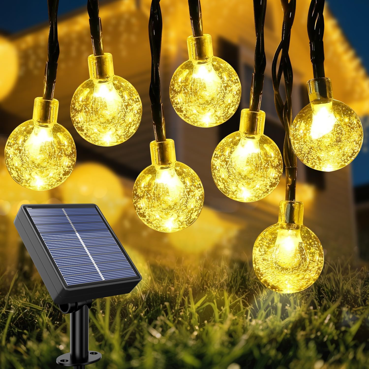 Solar String Lights Outdoor 33FT/10M 100LED Solar Globe String Lights, 8 Lighting Modes, Waterproof Solar Powered Patio Light for Garden Yard Porch Wedding Party Outdoor Decoration (Warm White)