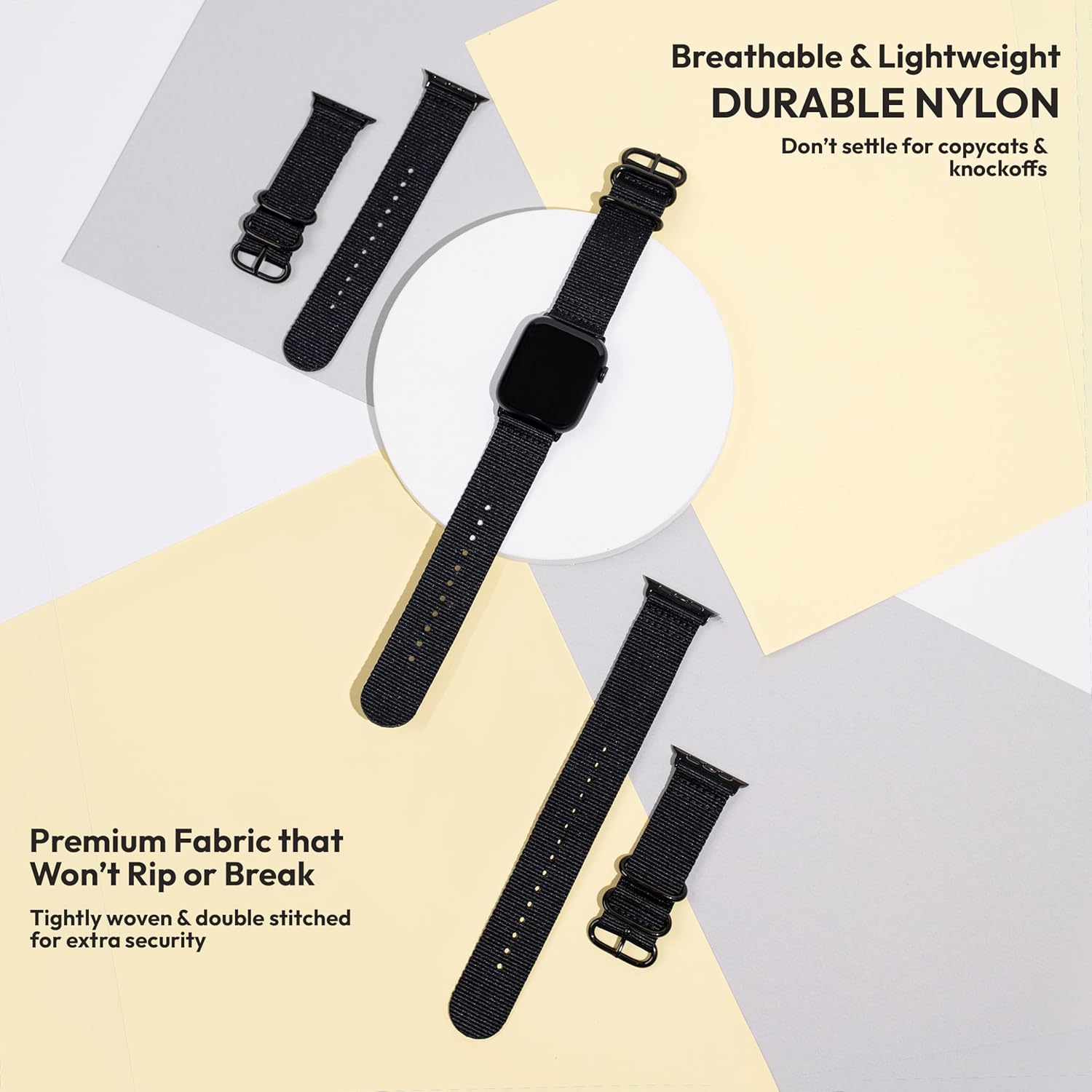 Hiking Trail Nylon Band | The Original Rugged, Water-Resistant, Soft Woven Nylon Band with Steel Hardware - Compatible with Apple Watch Bands for Men & Women 42mm 41mm 40mm iWatch All Series & Models (Black) - Image 2