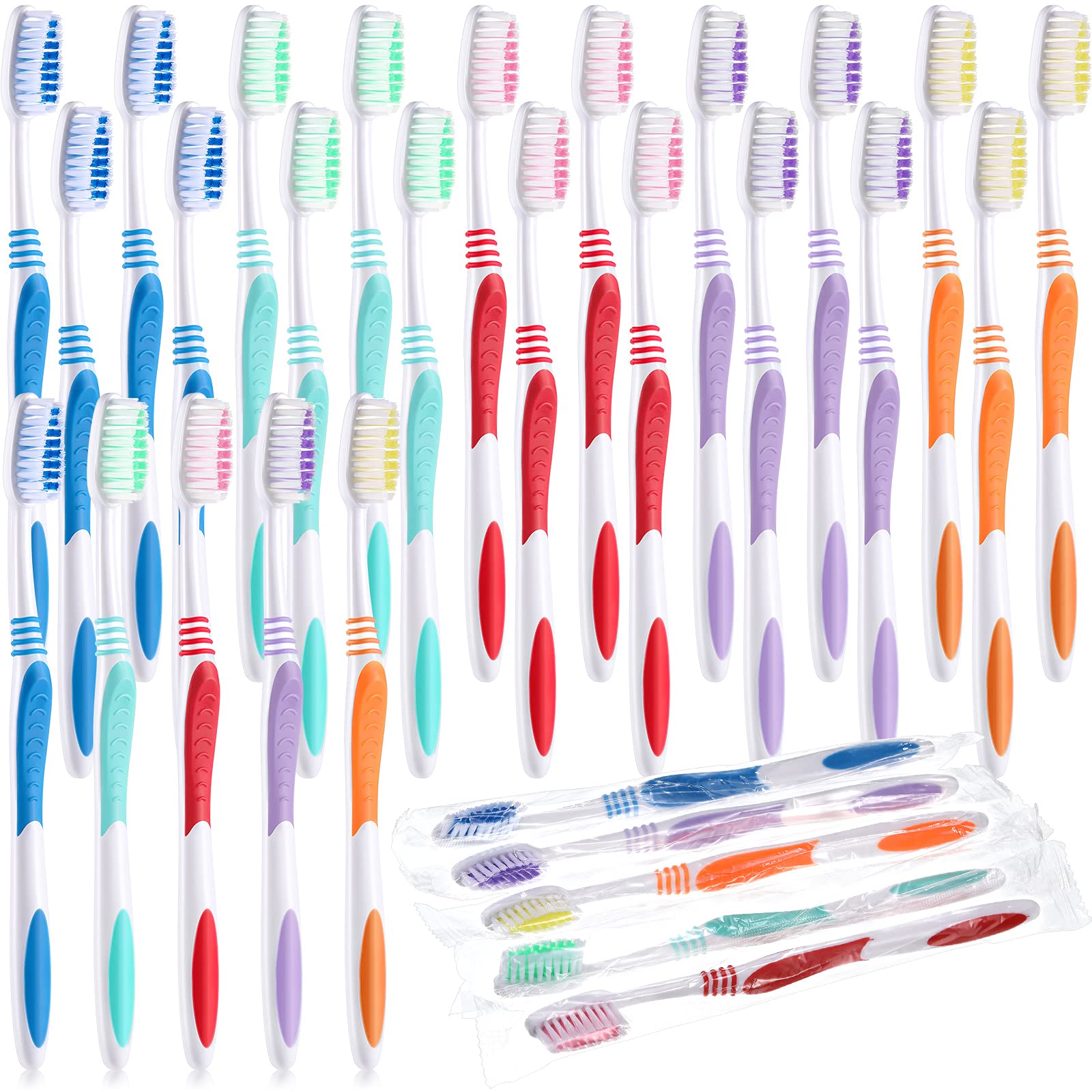 150 Pieces Individually Wrapped Toothbrushes Manual Disposable Travel Toothbrush Medium Soft Bristle Tooth Brush Travel Toothbrush Bulk Toothbrushes for Hotel, Guest, Adults, Kids, Multi Color