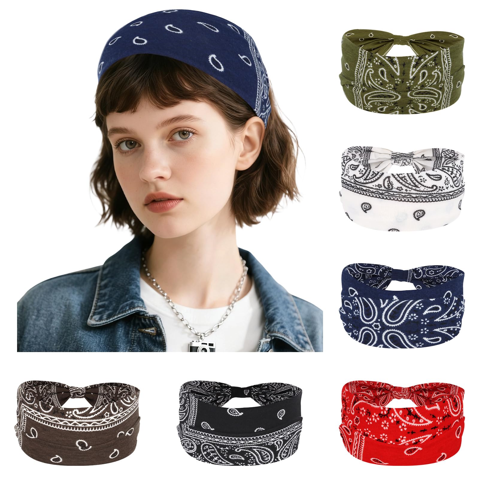 Esitrormi 6 Stück Boho Haarband Damen, Elastische Haarreifen mit Bohemian-Mustern, Mode Haarschmuck für Alltag & Party