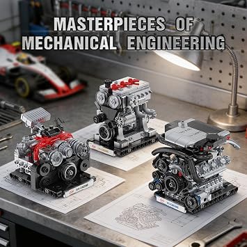 JMBricklayer V6 L4 B4 Engine Model Kits that Works, 3-in-1 STEM Mechanical Car Engine Building Blocks for Adults & Teens, DIY Engine Toy, Home or Office Display, Mini Engineering Construction Gifts