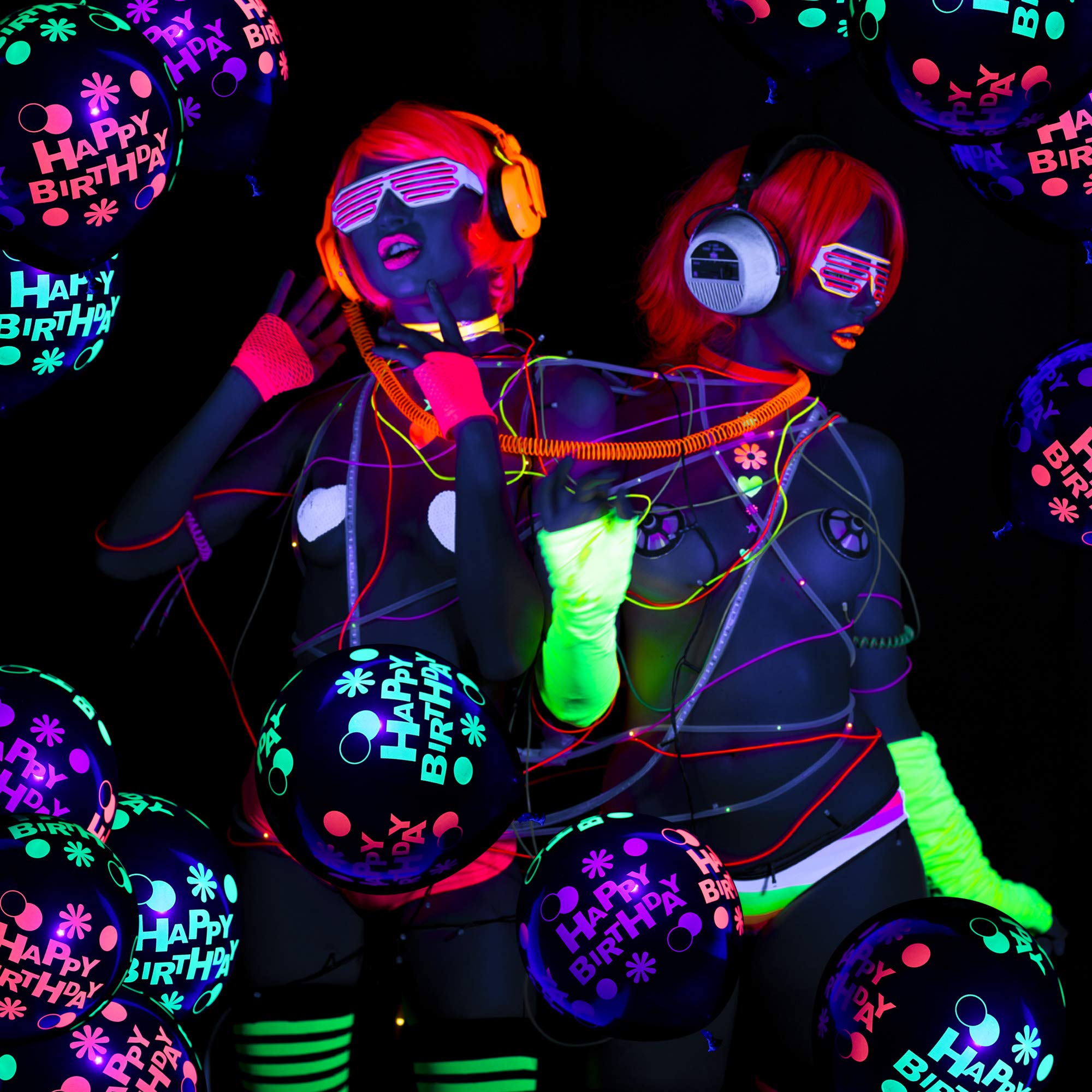 Buy 50pcs Happy Birthday Neon Glow Balloons Glow in Blacklight Black