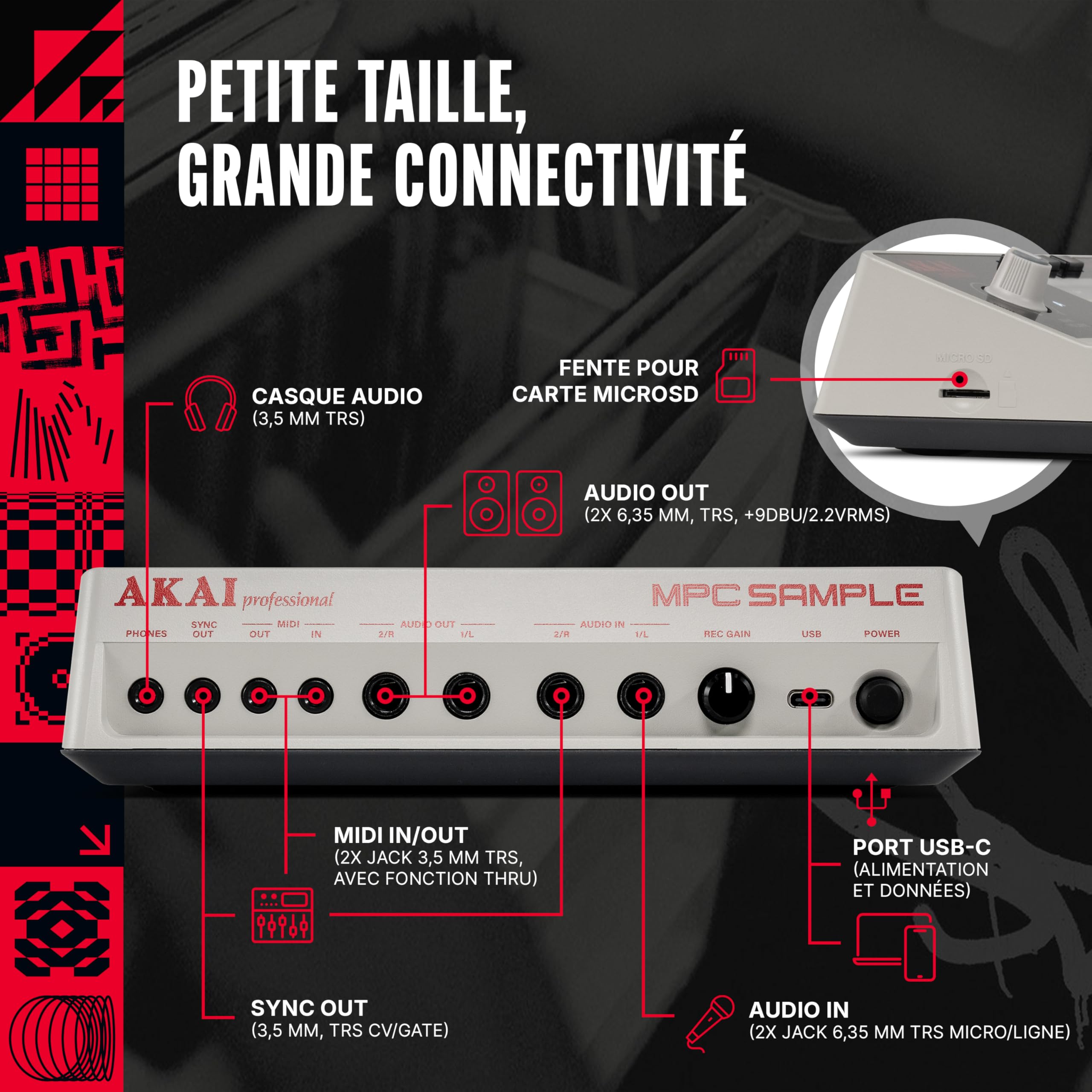 Akai Professional MPC Sample - Sampler Portable Autonome, Séquenceur et Processeur d'Effets avec Batterie Rechargeable, USB-C, Haut-Parleur et Micro