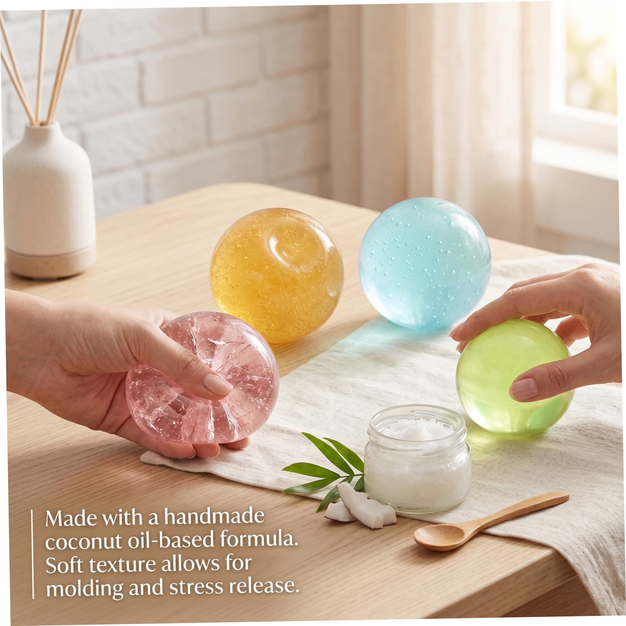 4 Pezzi di Olio di Cocco Palla Antistress modellabile sensoriale agitarsi Giocattoli per Il Relax 6 cm Divertente Kill Time spremere Giocattolo per Bambini Adulti 4 Colori