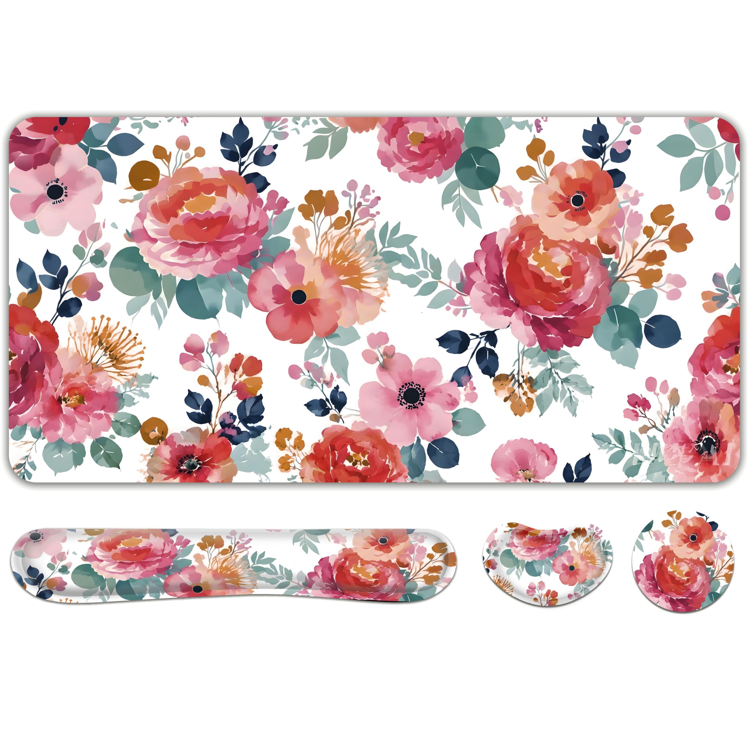 DOODLREAM 4-in-1 Watercolor Floral Wrist Support Desk Pad Set — image 1