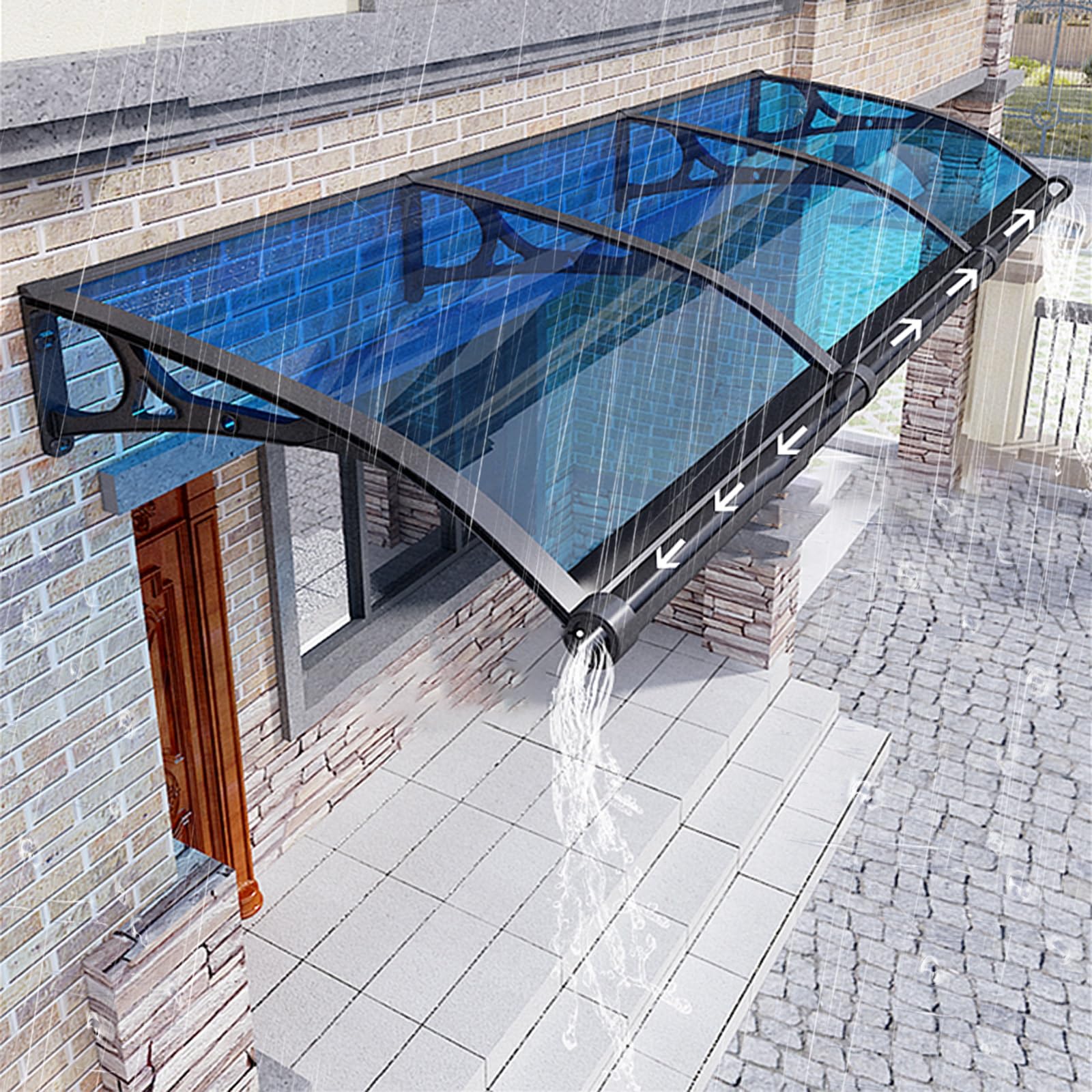 Exterior front door awnings with Aluminum Bracket,awning for door entrance,Overhang awning for windows,polycarbonate awning & canopies,door awnings exterior rain snow,with rain gutters,UV Protection (