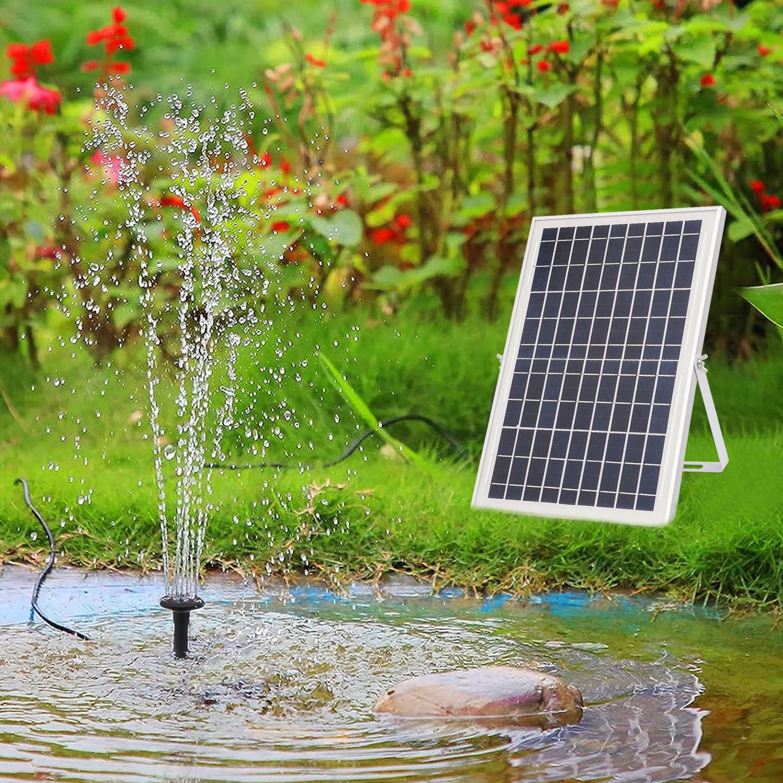 Solar Wasserpumpe 1000L/h 10W, Solar Brunnenpumpe mit 1.5m Förderhöhe, Solar Teichpumpe IP68 wasserdicht, Solar Fountain Pump für Vogelbad Gartenteich, inkl Solarpanel