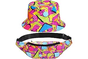 Nostalgic Neon Fanny Pack and Bucket Hat Set: A Groovy Throwback to the 80s/90s