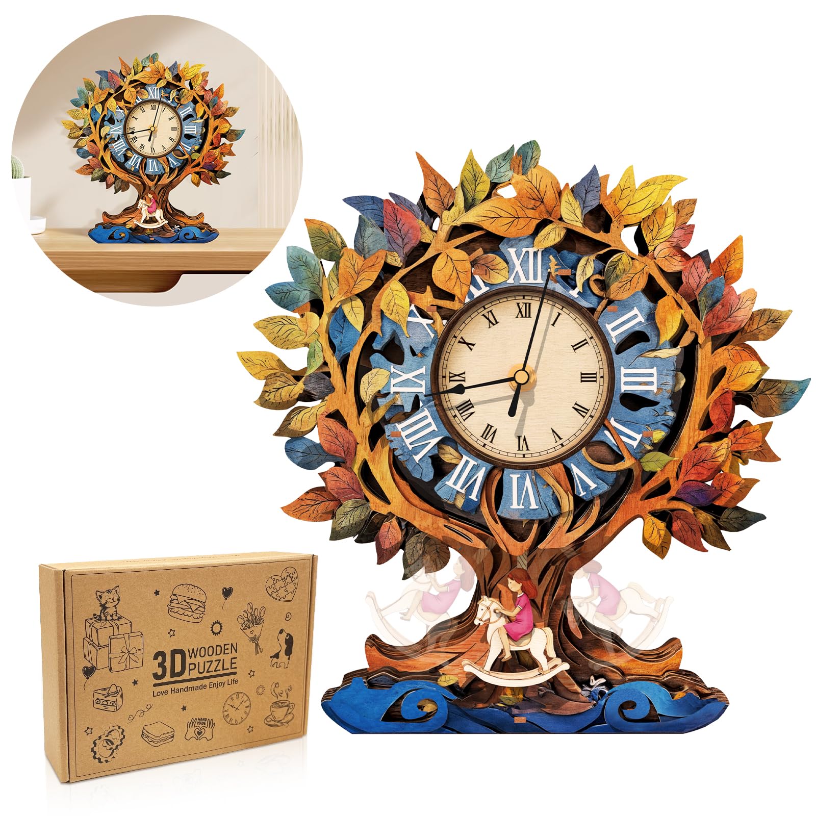Cutywood 3d Puzzles for Adults-Tree of Life Clock with Functional Timepiece, 3d Wood Puzzle (10.9 * 11.3in), 3d Jigsaw Puzzles Desk/Wall Art Home Decor/Gifts for Friends/Family Game Night