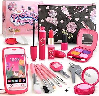 Pretend Makeup Kit for Girls, Play Makeup Set for Kids 3-5, Toddler Makeup Kit with Fake Makeup Set, Car Key and Pretend Phone, Make up Toy Fake Makeup Gifts for Little Girls Birthday Gift