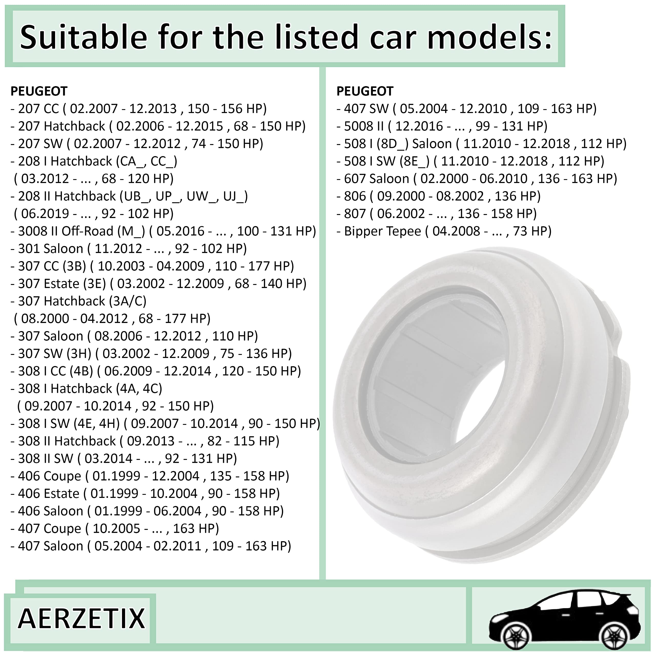 AERZETIX - C66714 - Butée d'embrayage - compatible avec numéros OE 1611266180, 1611266780, 204163, 204168, 204175, 204194, 204197, 2041A7, 96882261