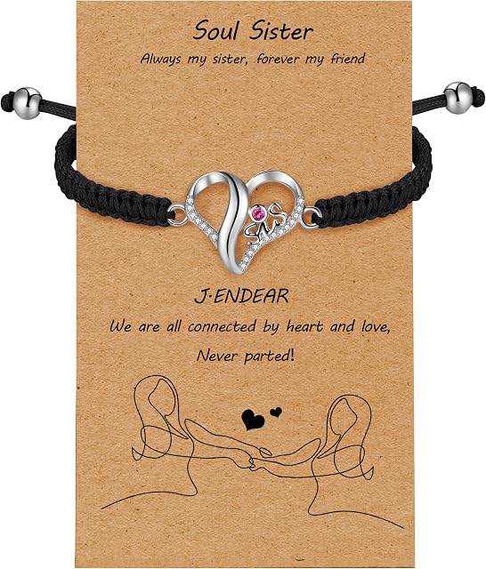 J.Endéar Bracelet for Sister 925 Sterling Silver Hearts Red Zirconia Handmade Filigree Cord Bracelet, Sister Birthday Friendship Gift for Women Girls
