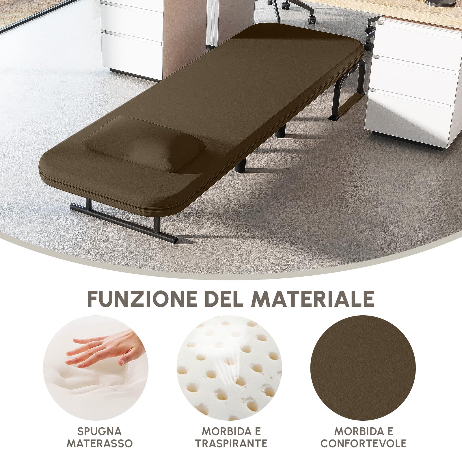 Fabulcozy Poltrona Letto 4 in 1 – Poltrona Letto Singolo Pieghevole con Cuscino, Poltrone Sofa Divano Schienale Reclinabile, Poltrone Sofa Pouf 60L x 68P x 85A cm(Marrone)
