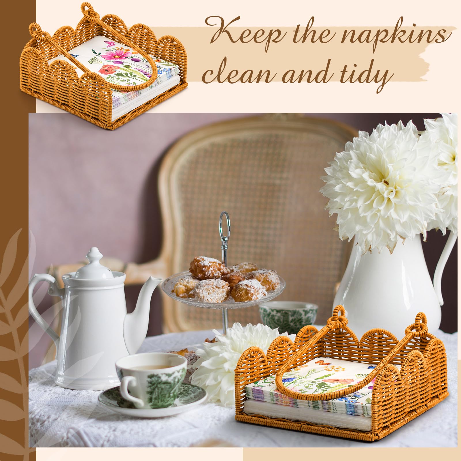 Scalloped Edge Paper Rope Napkin Holder – Rustic Farmhouse Style Organizer For Kitchen, Dining, Or Parties - View #5