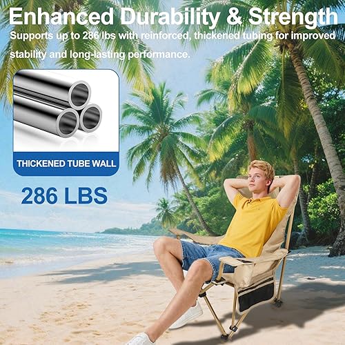 Miniatura 6 de Silla de camping reclinable con reposapiés extraíble, silla plegable portátil y resistente para adultos con reposacabezas ajustable, portavasos y