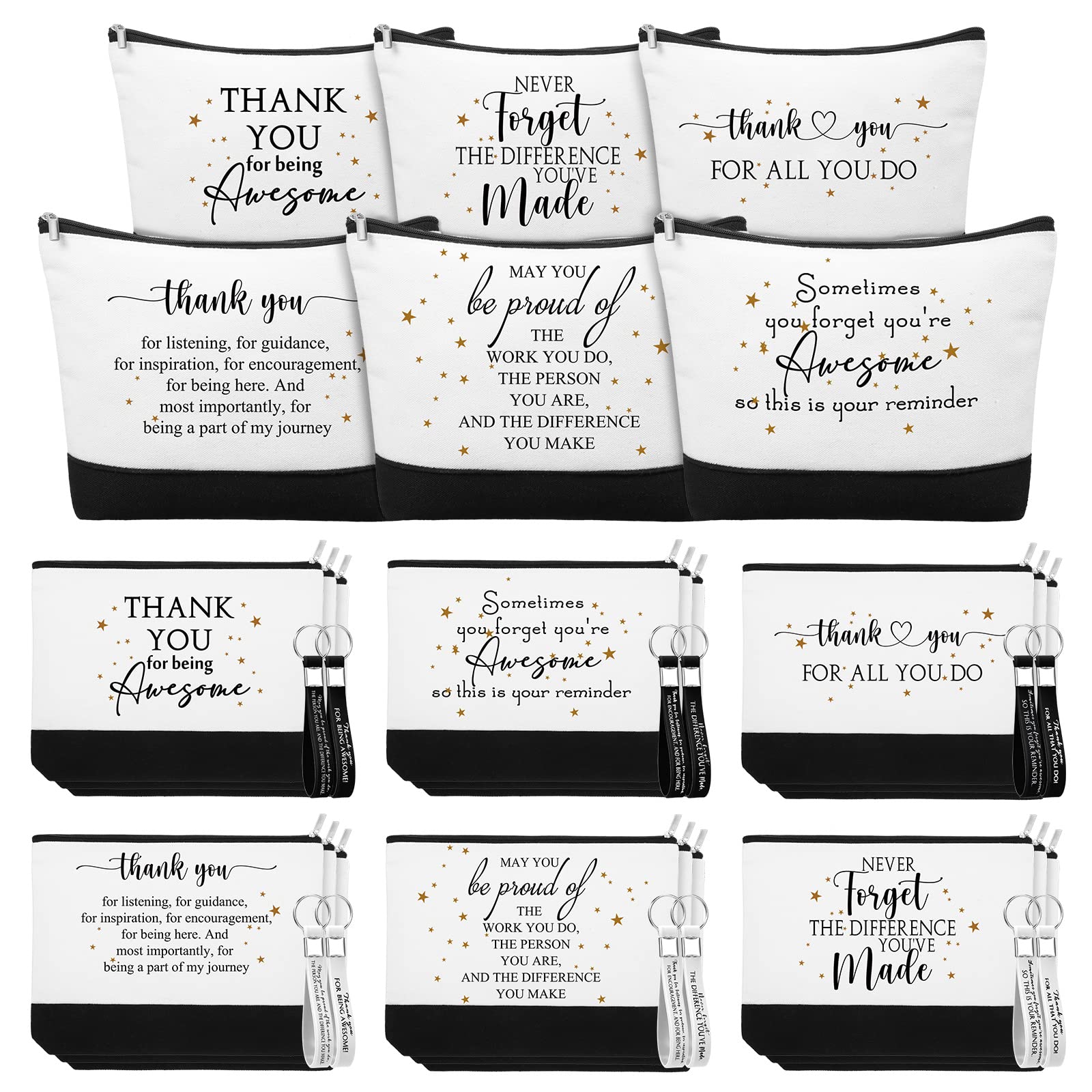Sanwuta 48 Pcs Valentine Gift for Women Makeup Bags Employee Appreciation Cosmetic Bags Canvas Keychains Bulk Gifts for Coworkers Nurse Team Staff(