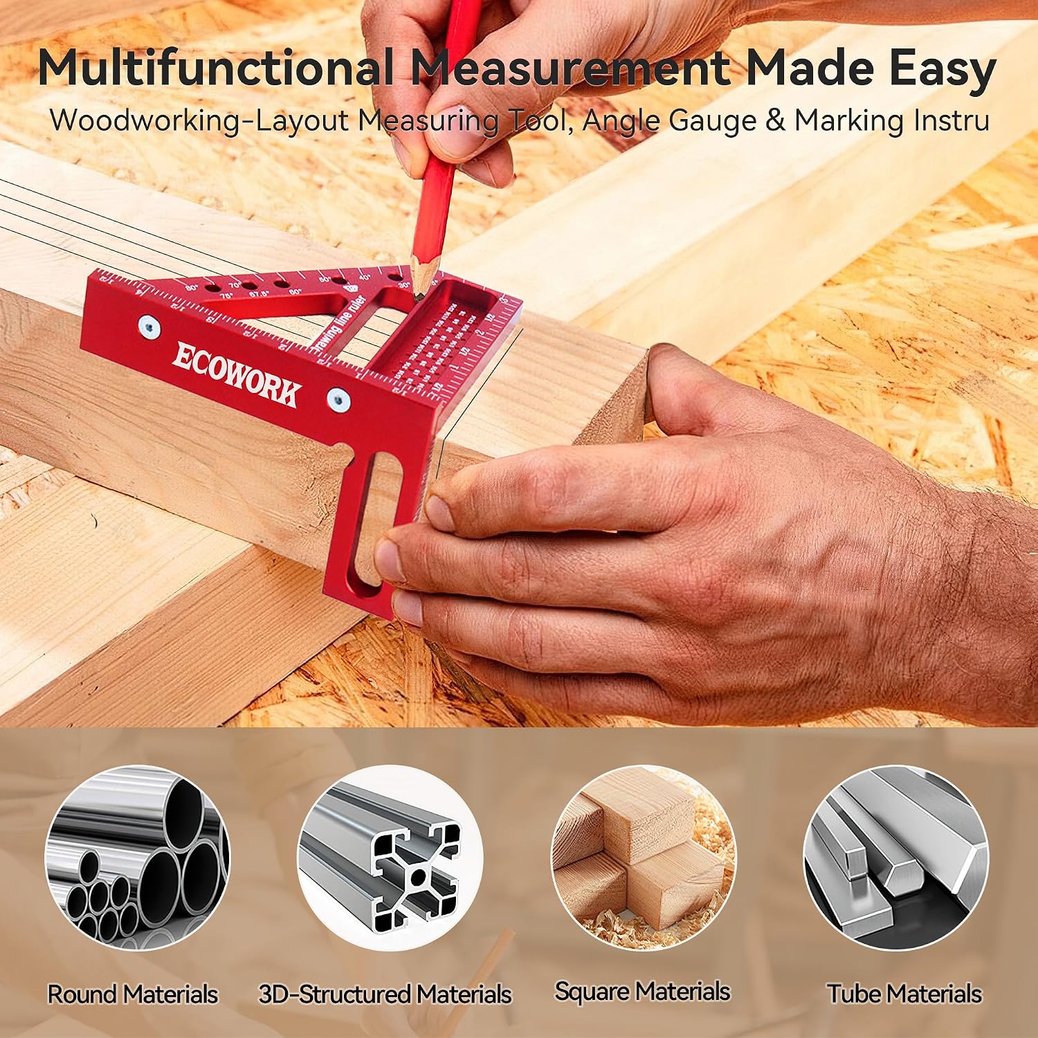 Mini 3D Multi-Angle Measuring Ruler Woodworking Square, 4.7'' x 3.54'' High Precision Aluminum Alloy Carpenter Square, 0‑90° Angle Finder Framing Square Small Speed Square for Woodworking DIY
