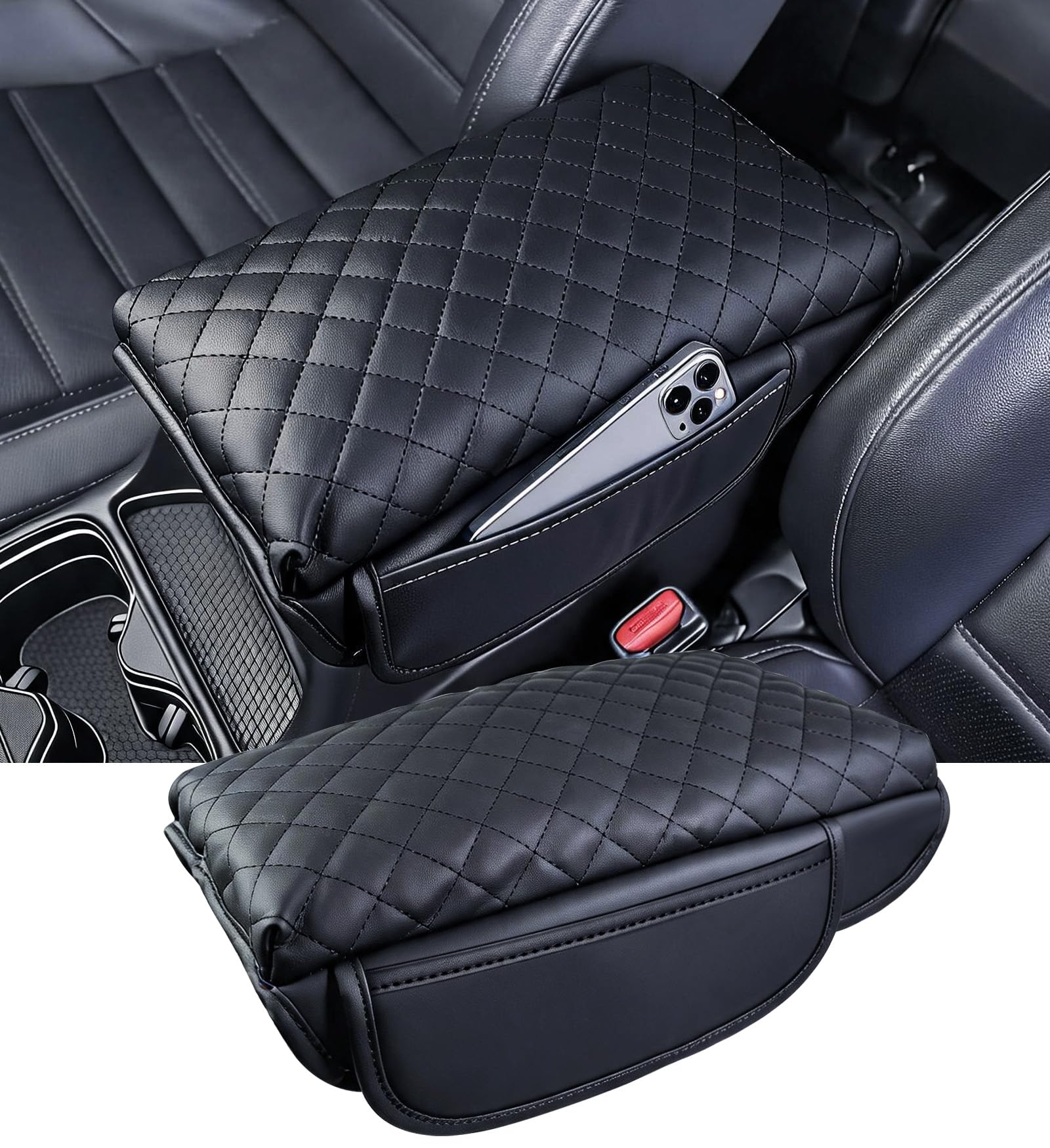 Center Console Cover for Honda CRV 2026 2025 2024 2023, 1.2-Inch Thick PU Leather Middle Armrest Cushion Protector Pad with 2 Side Pockets for 2023-2026 CR-V, Black
