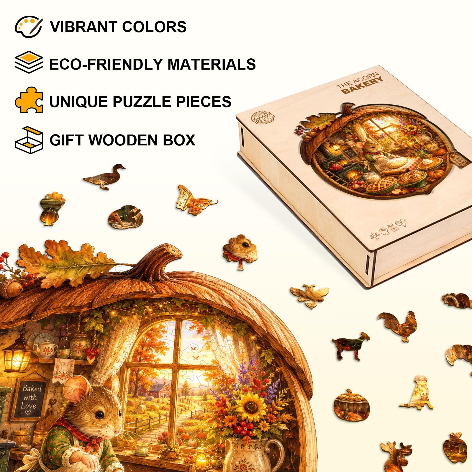 Holzpuzzles für Erwachsene – 34 × 30 cm Puzzle mit Eichel-Bäckerei | 265-teilige Puzzles, ideale Geschenke zum Geburtstag, Weihnachten und Dankeschön für Damen, Herren und Puzzleliebhaber