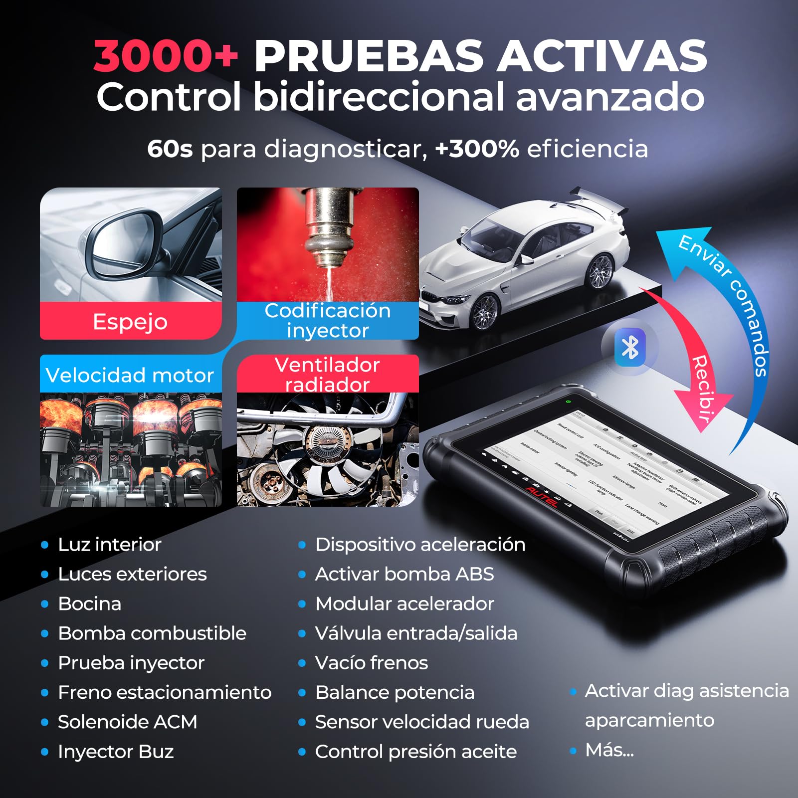 Autel MaxiCheck MX900 Maquina Diagnóstico, Como MaxiCOM MK900-BT Herramienta Escáner OBD2, Avanzado MK808BT MK808S MX808S Diagnosis Coche Multimarca, 3K+ Pruebas Activas, DoIP&CANFD, 40+ Servicio,OS11