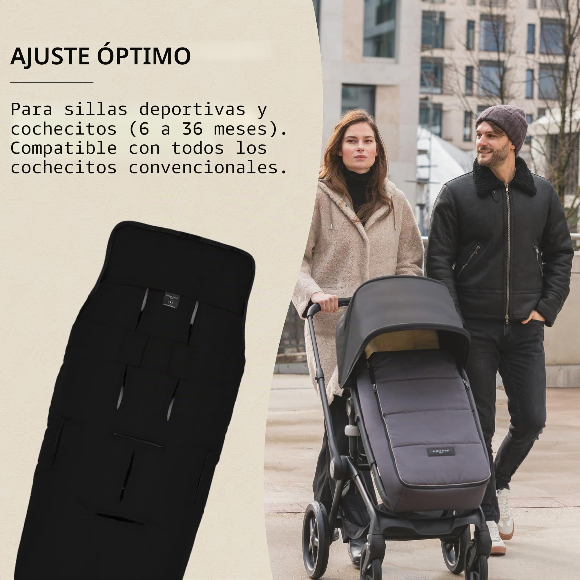 Saco para silla de paseo bebé CORTINA de WERNER CHRIST BABY – Saco de dormir universal carrito con manta extraíble para Buggy (2-en-1) - en negro