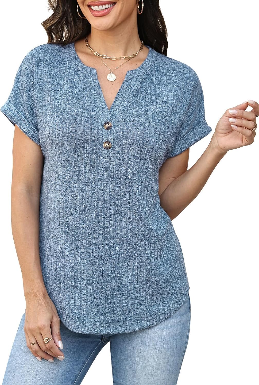 MixShe Womens Tops Plus Size Spring Clothes 2025 Lightweight Blouses Cowboy Chic Trendy Fashion T Shirts - Image 2