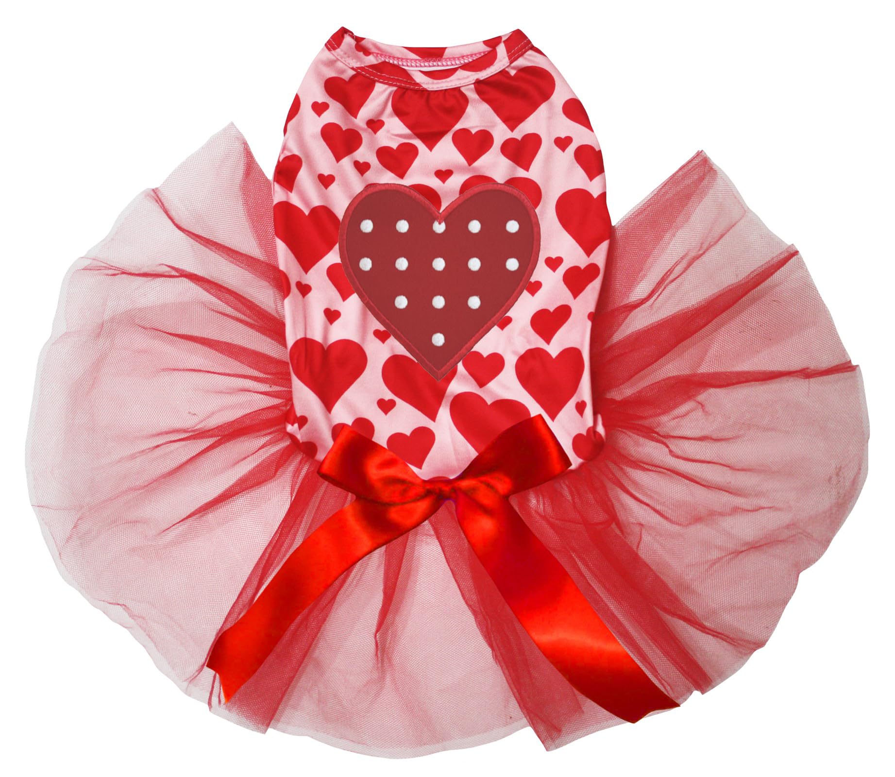 Petitebelle Red Polka Dots Heart Puppy Dog Dress (Red Hearts/Red, Small)