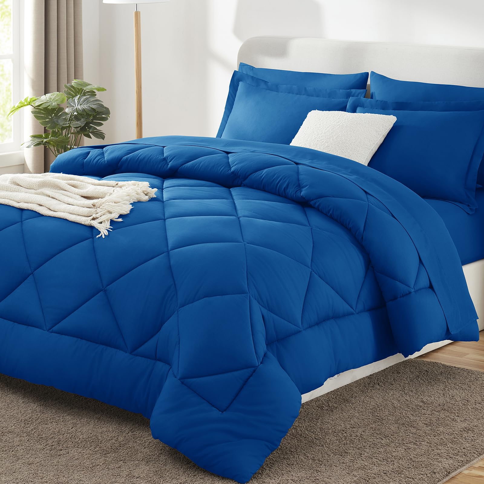CozyLux Queen Comforter Set 88"x88" Classic Blue - 7 Piece Bed in a Bag