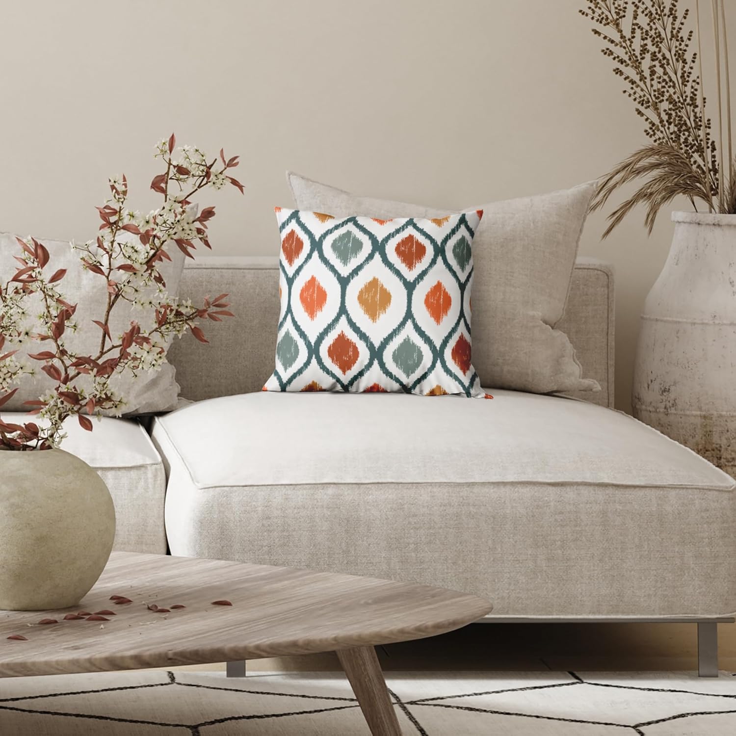 Americanflat 20x20 Throw Pillow with Sewn-in Insert - All-in-One Decorative Pillows - No Cover Needed - Soft and Durable Cushion for Bed or Sofa - Polyester - Deep Teal, Orange, Yellow and White