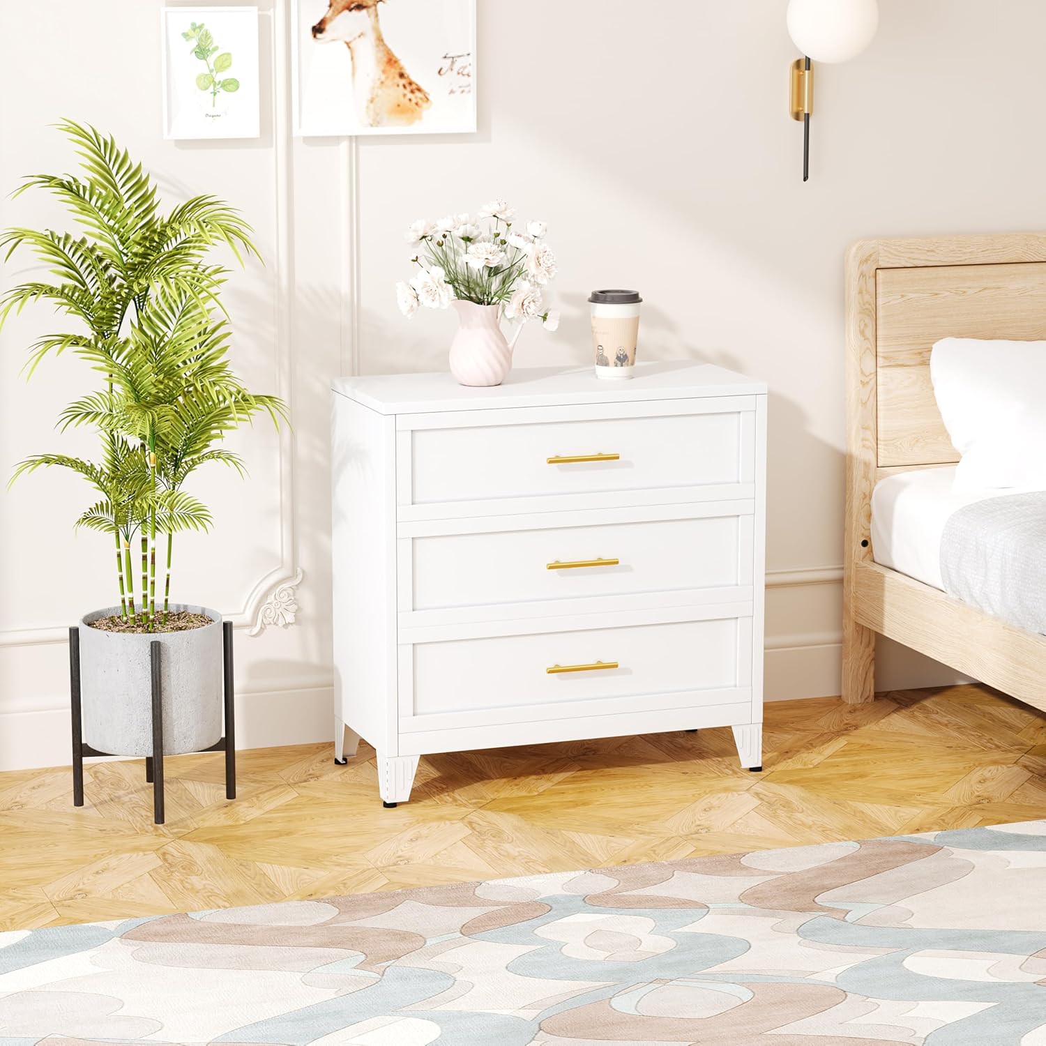 Metal Dresser for Bedroom 3 Drawers Dresser Metal Storage Organizer,34.25" H Drawer Chest, Closet Organizers for Living Room, Hallway, Closet - Image 2