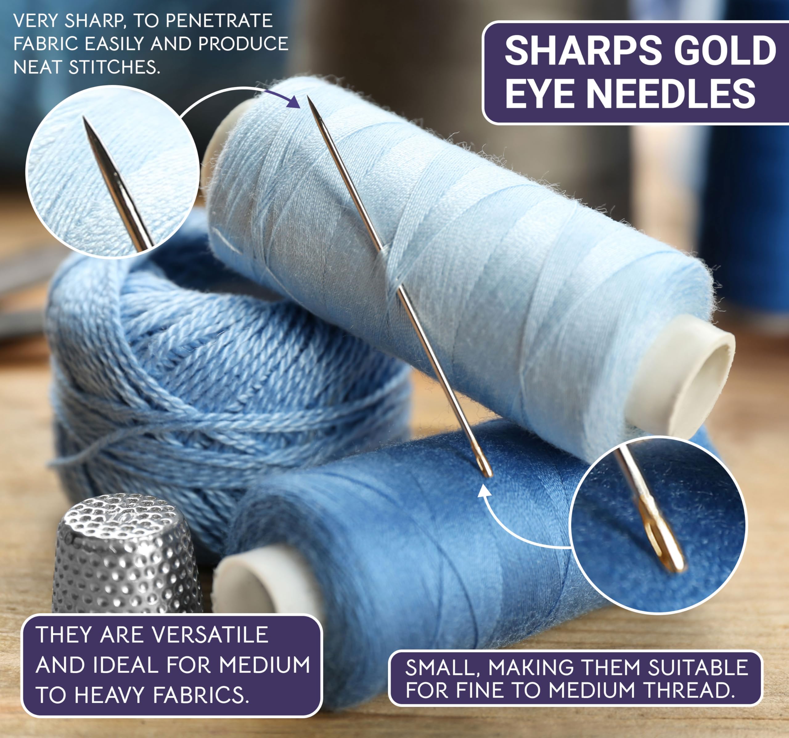 The Quilted Bear Gold Eye Sharps Sewing Needles 3/9-20 Sharps Hand Sewing Needles Set including Sharp Points in a Premium Engraved Wooden Case for Dressmaking and Sewing (Sizes 3/9) - Image 4