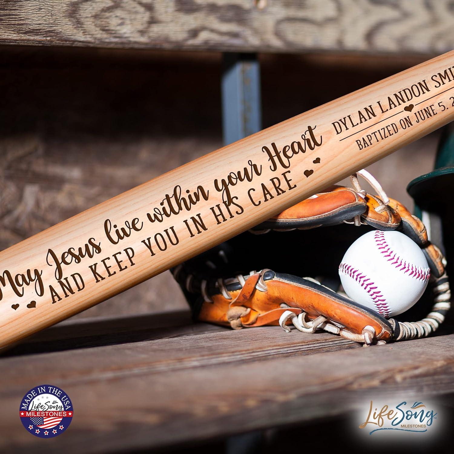 Personalized Baptism 1st holy Communion Custom May Jesus Live Within Your Heart Christening Baseball bat Gift 18" L X 1.75" (May Jesus Live) - Image 7