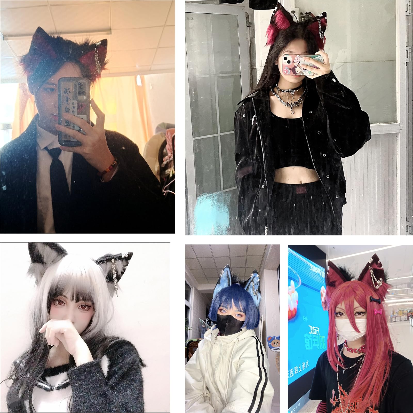 Ekwikzz Wolf Ears Tail Set Fox Wolf Headbands Clips Fluffy Cosplay Costumes, Gothic Punk Accessories for Halloween: Si Sword Wh Bw