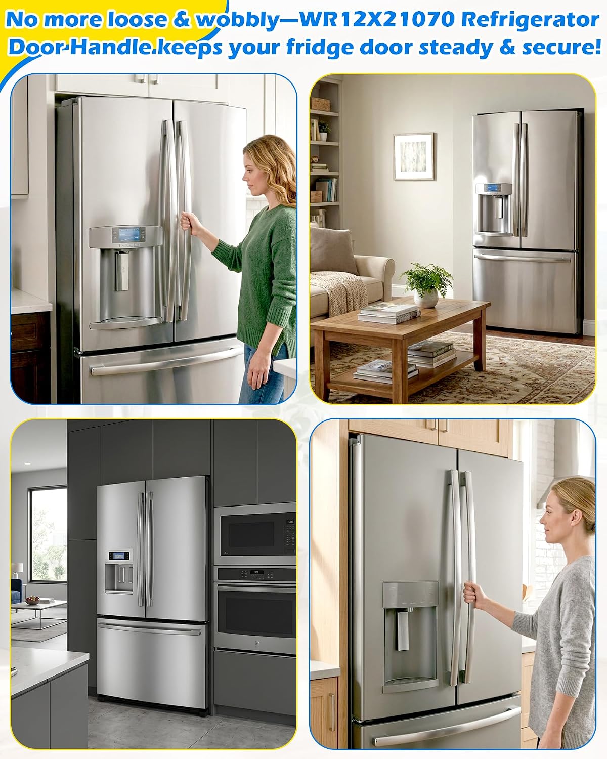 WR12X21070 Upgraded Refrigerator Door Handle, Compatible with GE GZS23HSEBFSS GSE22ESHBSS PSE26KSEGESS, Replaces WR12X20441 WR01X11007, Stainless Steel Fridge Freezer Door Handle with Mounting Screws