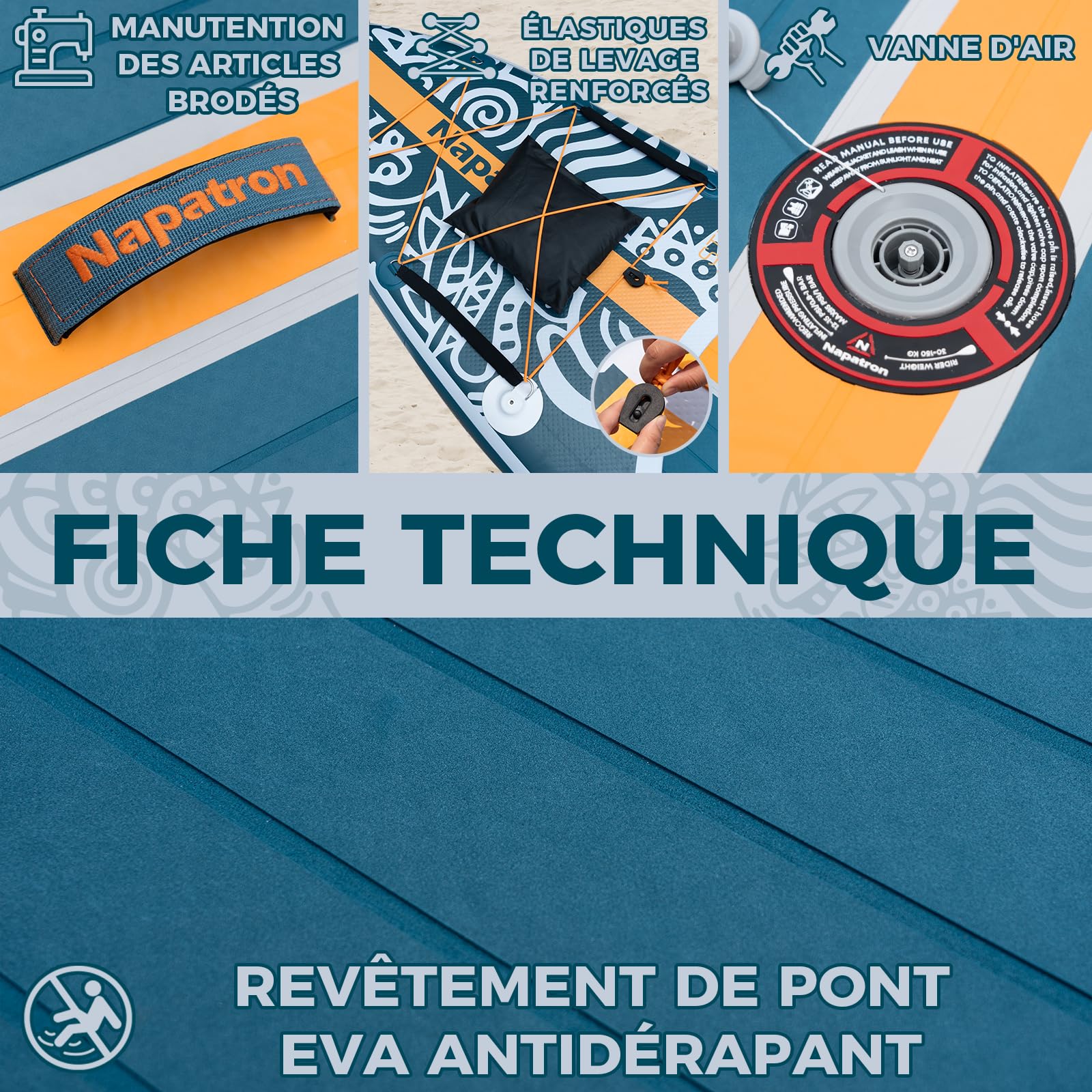 Napatron Planche à pagaie gonflable, 3 m, ultra légère avec pagaie réglable, pont antidérapant, laisse enroulée et sac de transport, planche à pagaie stable tout autour pour adultes