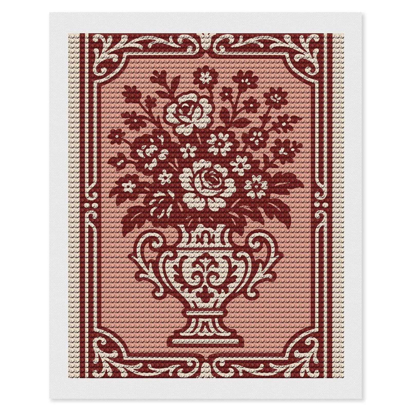 Junmoney Floral Vase with Ornate Border Diamond Art Kit 16"x20", for Beginners, Vintage Style Decor, Good for Quiet Evenings, Festive Craft Gift