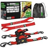 Rhino USA Retractable Ratchet Straps &lpar;2-Pack&rpar; - 1 Inch x 10 Feet &lpar;1&comma;209lb Break Strength&rpar; - Heavy Duty Auto Self Retracting Tie Down Straps for Truck&comma; Cargo Trailer&comma; Motorcycle&comma; ATV&comma; UTV - Red