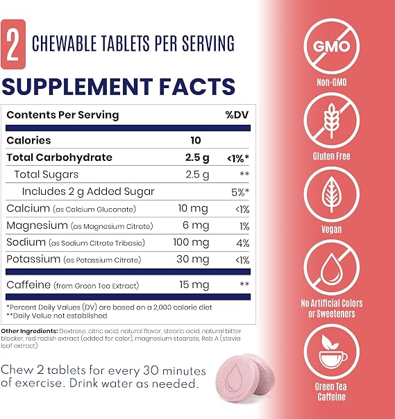 SaltStick Chewable Electrolytes with Caffeine - 60 Citrus Burst Electrolyte Energy Tablets - Just Chew It, Electrolyte Energy Chews for Hydration - 60 Count