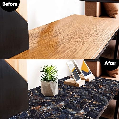 Vista 8 de Mecpar Papel tapiz de mármol azul negro oscuro de 15.7 x 394 pulgadas, papel de contacto de mármol, papel tapiz de mármol para despegar y pegar