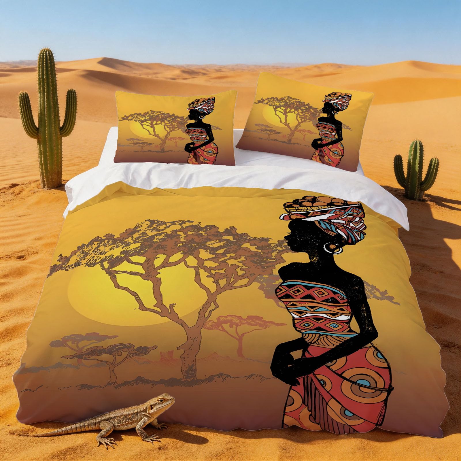 Housse de Couette 200x200 Femme Africaine Tribale pour Déco Rétro