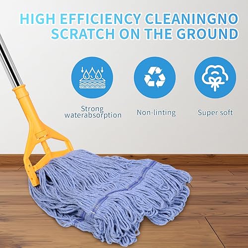 Miniatura 2 de Trapeador comercial con mango de 63 pulgadas, trapeador industrial resistente, con extremo de bucle, para limpieza de suelos para almacén, taller,