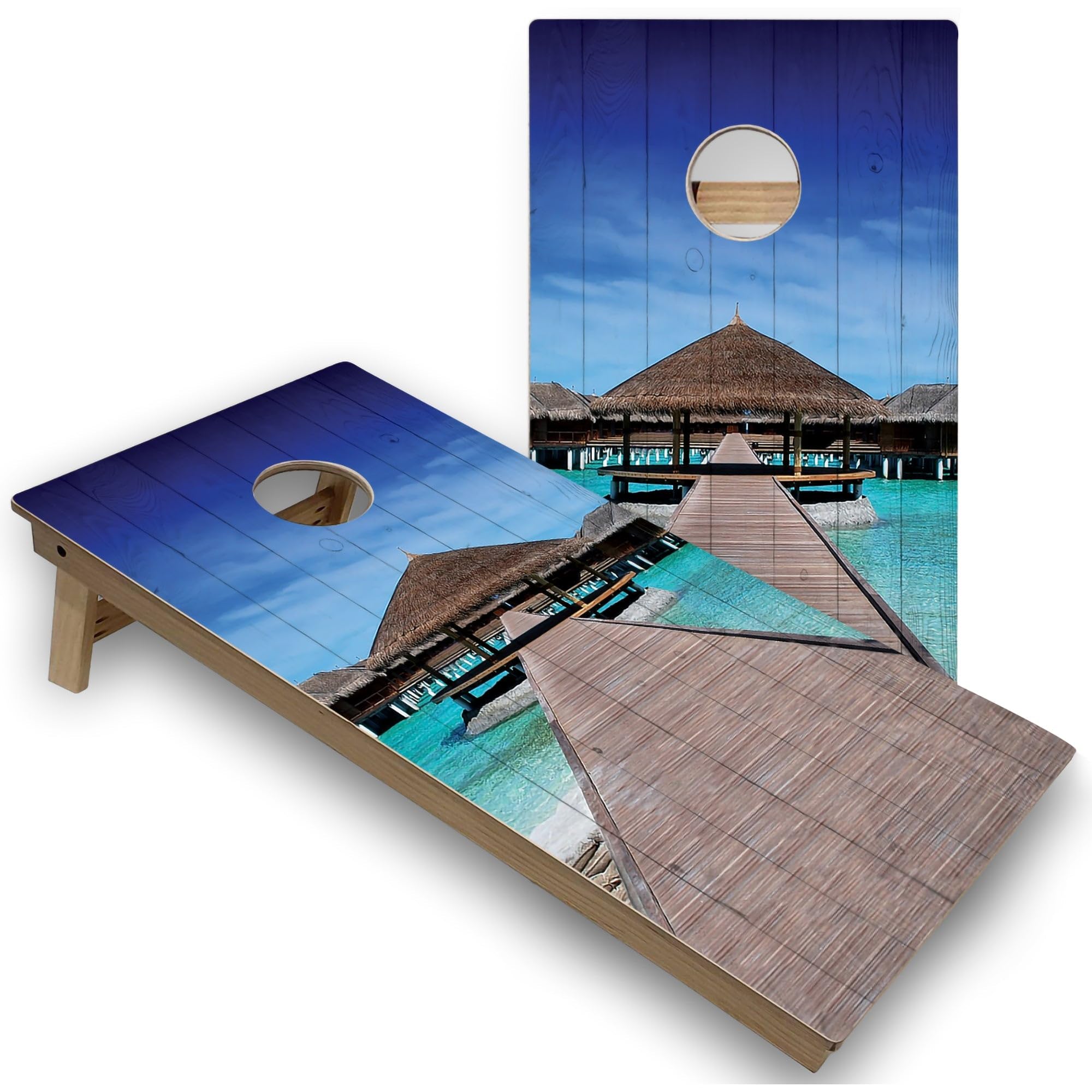 Skip's Garage Tropical Paradise All-Weather Cornhole Boards - PVC - NO Accessories