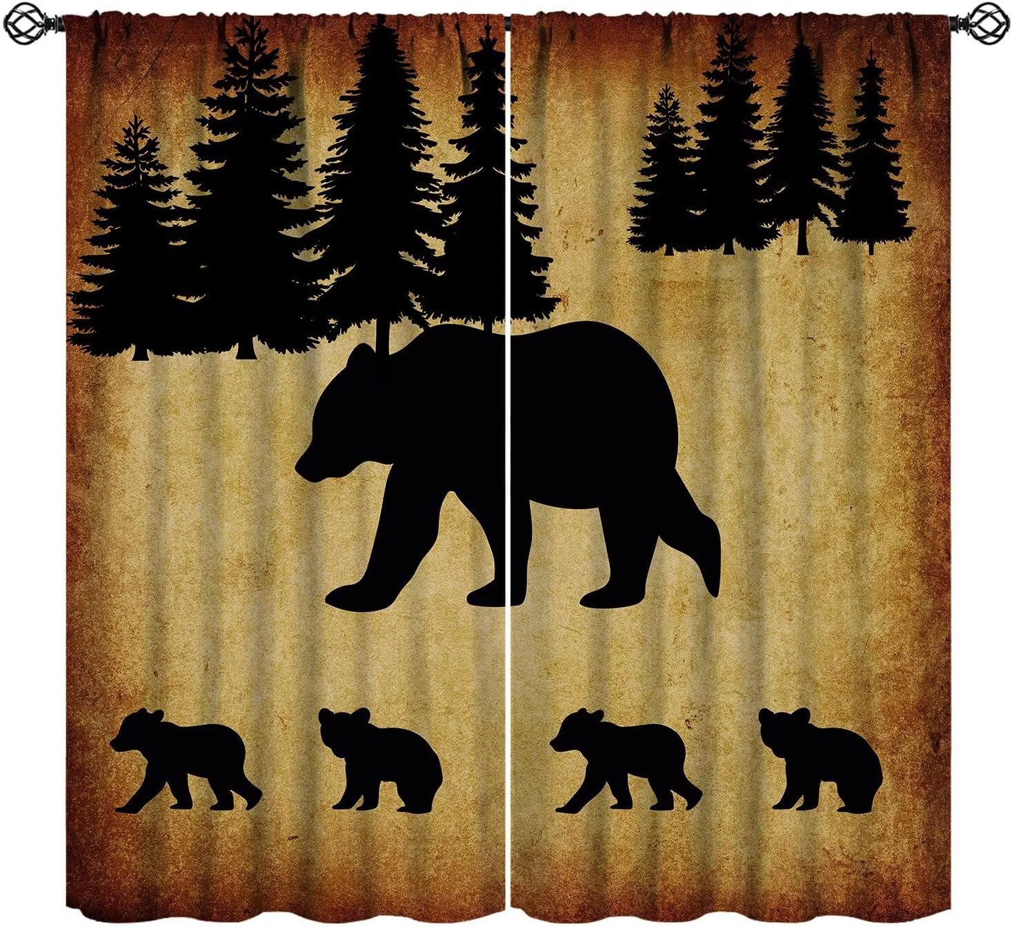 Vintage Bear Deer Window Curtains Western Farm Country Lodge Wildlife Camouflage Hunting Topics Vintage Farmhouse Drapes 2 Panel Sets,42x54 Inch Blackout