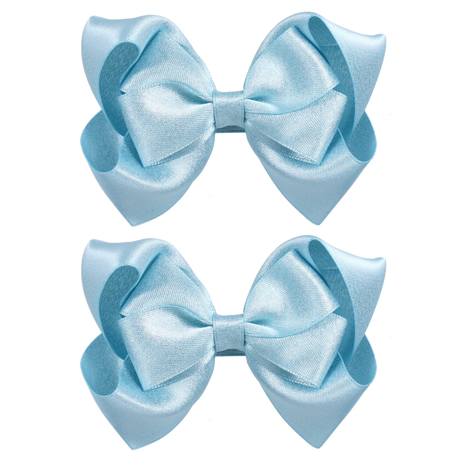 Glitter Light Blue Hair Bows 4in Handmade Sparkly Ribbon Bow Clips with Alligator Clips for Toddler Teens Girls Women, Kids Summer Vacation Hair