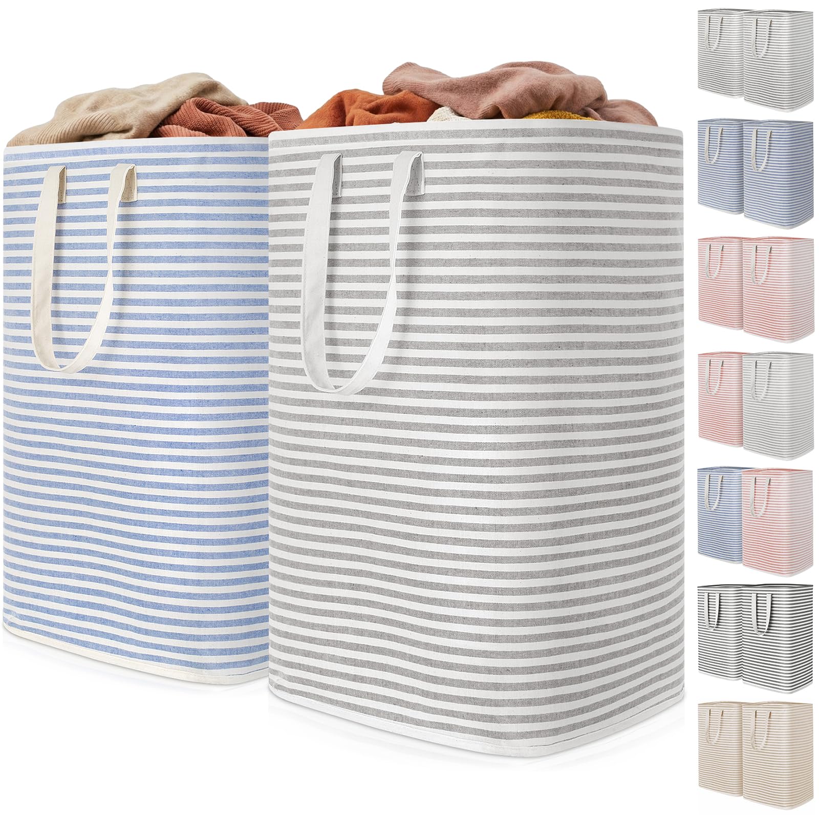 Photo 1 of Lifewit 2 Pack Laundry Basket 80L Each, Collapsible Clothes Hamper with Reinforced Handles, Freestanding Waterproof Design for Bedroom and Laundry Room, Grey&Blue 160L Total
