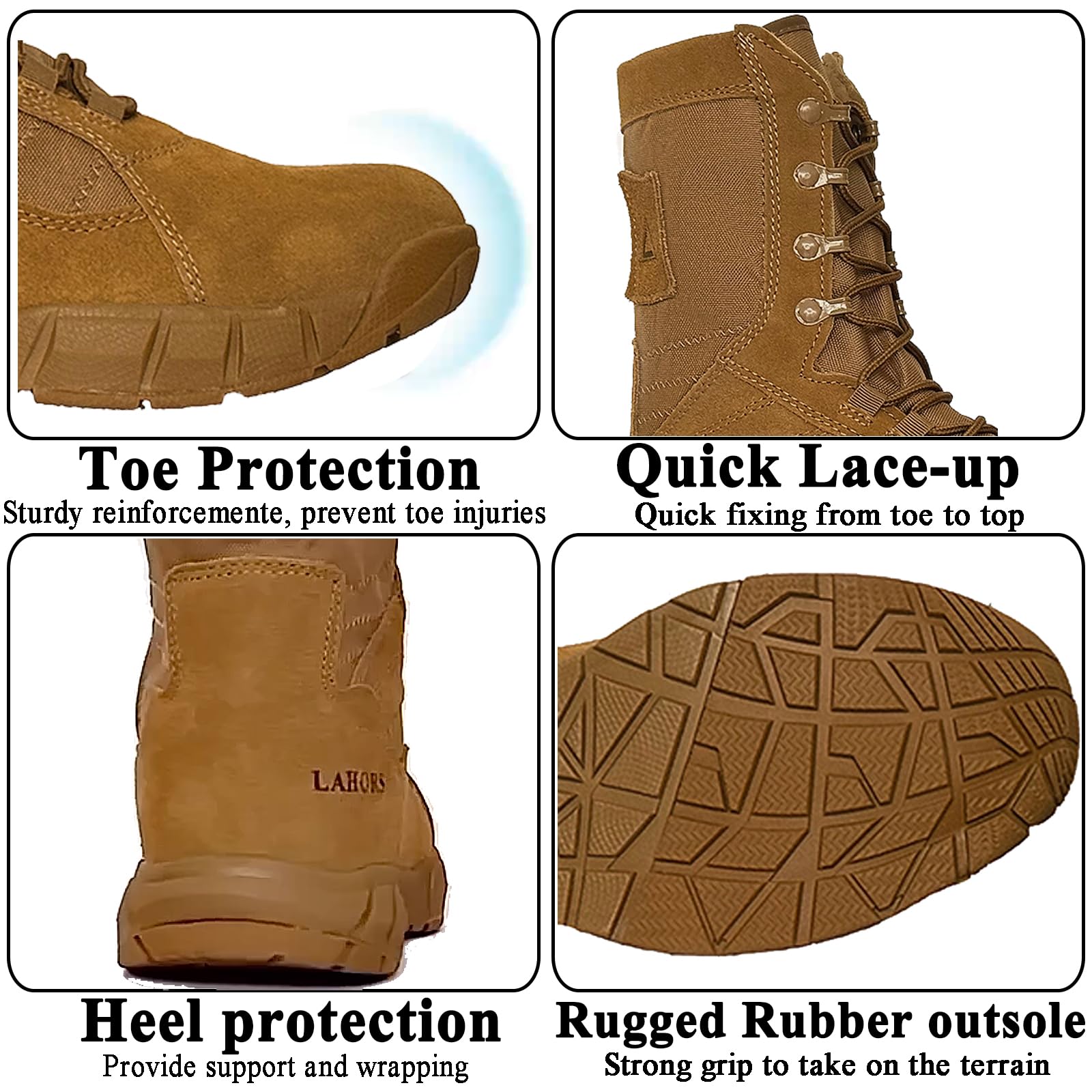 Lightweight Man Tactical Military Boots Combat Boots Anti-Collision Side Zipper Training Lace Up Outdoor Hiking Breathable Shoe