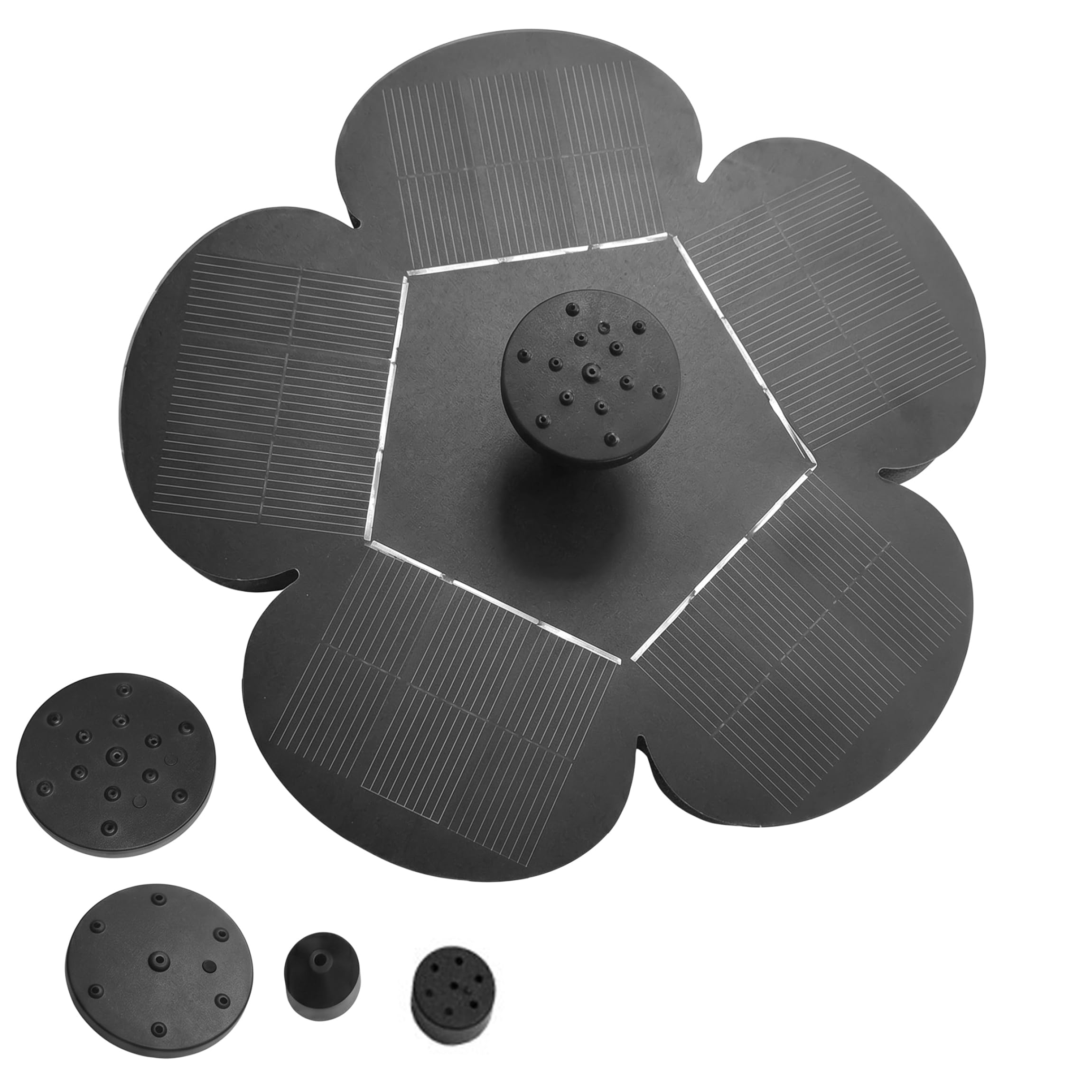 Solar Fountain for Bird Bath, 1.4W Floating Solar Bird Bath with 6 Nozzles, Plum-Shaped Outdoor Water Fountain for Pool, Garden, Pond & Flower Pot, Black