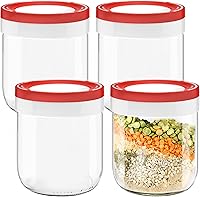 Vista 5 de Tribello Tarros Mason de boca ancha de 14 onzas, paquete de 4 tarros de vidrio con tapas herméticas de goma de plástico para preparación de comidas