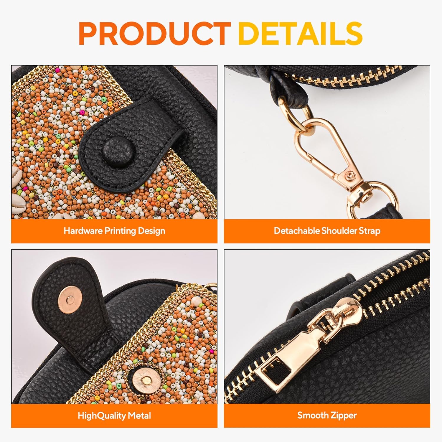 Women's Small Crossbody Cell Phone Bag, Boho Colorful Beaded Purse Wallet with Handmade Cute Patterns - Image 6