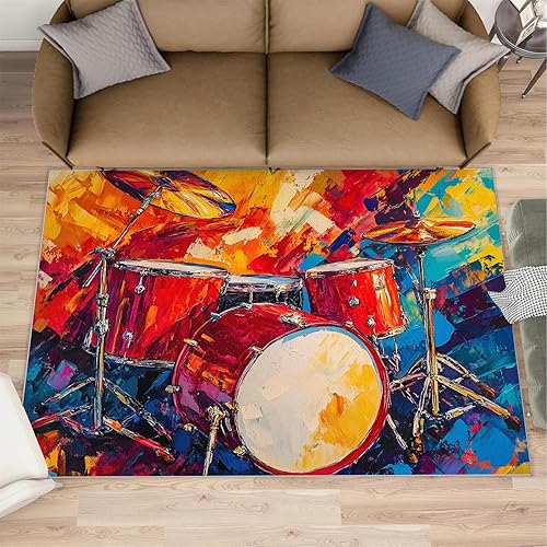 Miniatura 82 de Alfombra de instrumentos musicales – Alfombras de 4 x 5 pies para sala de estar, alfombra de área musical, alfombra de área musical, alfombra
